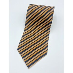 Giorgio Armani CRAVATTE 100% Silk Men's Neck Tie, Blue Gold Stripe Short 56.5"L